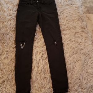 Girls black distressed jeans